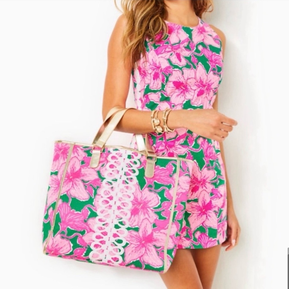 NEW tote Hibis Kiss shopper tote bag purse travel carry on trip Lilly Pulitzer